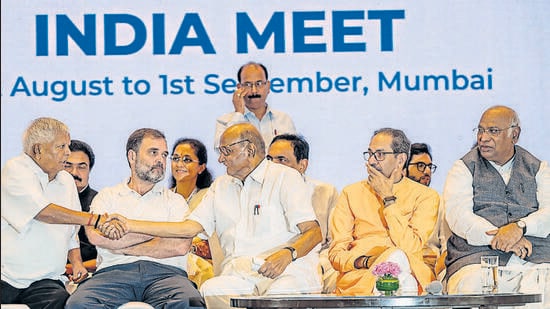 The election campaign might start from Rajghat on October 2, Mahatma Gandhi’s birth anniversary, with the bloc unveiling its vision on issues such as unemployment, price rise and Centre-state relations, and announce a plan on alternative policies, a member said. (Satish Bate/HT PHOTO)