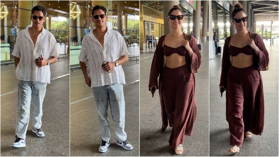 Tamannah Bhatia and Vijay Varma the rumoured couple of Bollywood were spotted at the airport yesterday donning casual outfits. (HT photo/VarinderChawla)