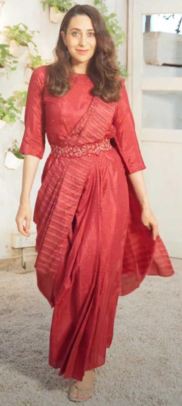 Karisma Kapoor in a red saree dress (Photo: Instagram) Karisma Kapoor in a red saree dress (Photo: Instagram)