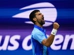 Novak Djokovic, of Serbia, reacts during a match against Laslo Djere, of Serbia, during the third round of the U.S. Open tennis championships Novak Djokovic, of Serbia, reacts during a match against Laslo Djere, of Serbia, during the third round of the U.S. Open tennis championships