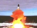 The launching of the Sarmat intercontinental ballistic missile at Plesetsk testing field, Russia.