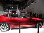Tesla's new Model 3 sedan is seen displayed at the China International Fair for Trade in Services (CIFTIS) in Beijing, China September 2.