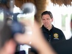 STEINHATCHEE, FLORIDA - AUGUST 31: Florida Gov. Ron DeSantis gives a press conference in the aftermath of Hurricane Idalia on August 31, 2023 in Steinhatchee, Florida. Idalia, which weakened to a tropical storm made landfall at Keaton Beach, Florida as a category 3 hurricane and caused heavy rain and flash flooding.   Sean Rayford/Getty Images/AFP (Photo by Sean Rayford / GETTY IMAGES NORTH AMERICA / Getty Images via AFP)