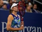 Elena Rybakina, of Kazakhstan, reacts during a match against Sorana Cirstea, of Romania