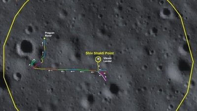 From Shiv Shakti point, the landing point on the south pole, the Pragyan rover traversed more than 100 metres in the last 11 days. (ANI) From Shiv Shakti point, the landing point on the south pole, the Pragyan rover traversed more than 100 metres in the last 11 days. (ANI)