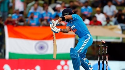 While India got off to a steady start, that was completely undone after the players returned post the first rain-induced break. Shaheen Afridi became the first player to bowl out Rohit Sharma and Virat Kohli in an ODI. (ANI ) While India got off to a steady start, that was completely undone after the players returned post the first rain-induced break. Shaheen Afridi became the first player to bowl out Rohit Sharma and Virat Kohli in an ODI. (ANI )