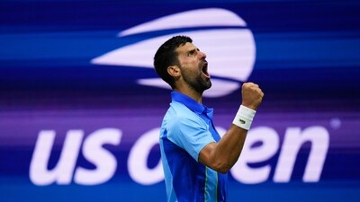 Novak Djokovic reacts during his US Open 2023 match against Laslo Djere. (AP) Novak Djokovic reacts during his US Open 2023 match against Laslo Djere. (AP)