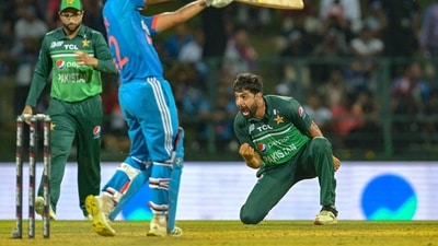 It was Haris Rauf who got the wicket of Ishan Kishan. He ended up with figures of 3/58. (AFP) It was Haris Rauf who got the wicket of Ishan Kishan. He ended up with figures of 3/58. (AFP)