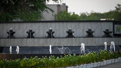 Shivling-shaped fountains installed near Palam Airport ahead of the G20 summit main event in New Delhi on September 9-10. (Sanchit Khanna/ Hindustan Times) Shivling-shaped fountains installed near Palam Airport ahead of the G20 summit main event in New Delhi on September 9-10. (Sanchit Khanna/ Hindustan Times)