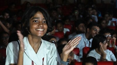 A student celebrates after watching the live stream of the launch of PSLV XL rocket carrying the Aditya-L1 spacecraft in Kolkata on September 2. (AFP) A student celebrates after watching the live stream of the launch of PSLV XL rocket carrying the Aditya-L1 spacecraft in Kolkata on September 2. (AFP)