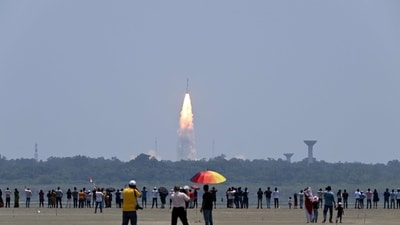 People watch as the PSLV XL rocket carrying the Aditya-L1 spacecraft is launched from the Satish Dhawan Space Centre in Sriharikota on September 02. (AFP) People watch as the PSLV XL rocket carrying the Aditya-L1 spacecraft is launched from the Satish Dhawan Space Centre in Sriharikota on September 02. (AFP)