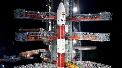 ISRO's PSLV-C57 carrying 'Aditya-L1' spacecraft sits at the launch pad at Satish Dhawan Space Centre in Sriharikota on Friday. (PTI) ISRO's PSLV-C57 carrying 'Aditya-L1' spacecraft sits at the launch pad at Satish Dhawan Space Centre in Sriharikota on Friday. (PTI)