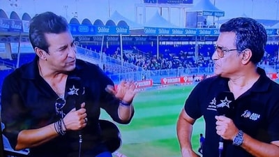 File photo of Wasim Akram and Sanjay Manjrekar in the Star Sports studio File photo of Wasim Akram and Sanjay Manjrekar in the Star Sports studio