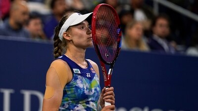 Elena Rybakina, of Kazakhstan, reacts during a match against Sorana Cirstea, of Romania (AP)