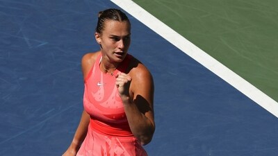 Aryna Sabalenka, of Belarus, reacts during a match against Clara Burel, of France, during the third round of the U.S. Open tennis championships (AP) Aryna Sabalenka, of Belarus, reacts during a match against Clara Burel, of France, during the third round of the U.S. Open tennis championships (AP)