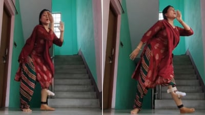 The image shows a woman dancing to Shah Rukh Khan, Nayanthara's Chaleya. (Instagram/@susmitac919 ) The image shows a woman dancing to Shah Rukh Khan, Nayanthara's Chaleya. (Instagram/@susmitac919 )