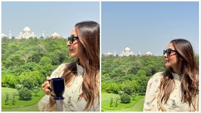 Malaika Arora shared stunning pictures of herself as she posed with The Taj Mahal in the background during her Agra trip. While sharing a picture with a cup of tea, Malaika wrote, “Wah Taj” on her Instagram Stories. Malaika Arora shared stunning pictures of herself as she posed with The Taj Mahal in the background during her Agra trip. While sharing a picture with a cup of tea, Malaika wrote, “Wah Taj” on her Instagram Stories. 