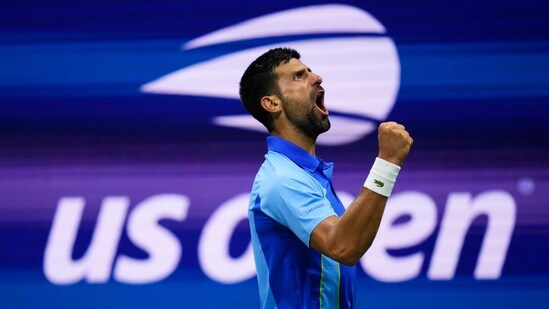 Novak Djokovic, of Serbia, reacts during a match against Laslo Djere, of Serbia, during the third round of the U.S. Open tennis championships (AP)