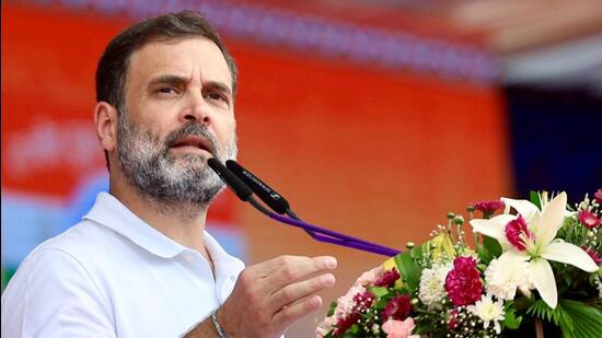 Congress leader Rahul Gandhi attacks BJP during a rally in Nava Raipur city in Chhattisgarh on Saturday. (ANI)