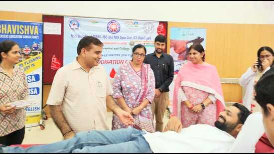 The camp was coordinated with the blood bank of Government Medical College and Hospital, Sector 32. (HT photo)
