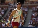 Carlos Alcaraz of Spain reacts against Daniel Evans of Great Britain during their Men's Singles Third Round match on Day Six of the 2023 US Open at the USTA Billie Jean King National Tennis Center Carlos Alcaraz of Spain reacts against Daniel Evans of Great Britain during their Men's Singles Third Round match on Day Six of the 2023 US Open at the USTA Billie Jean King National Tennis Center