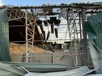 A grain warehouse heavily damaged by a Russian drone strike