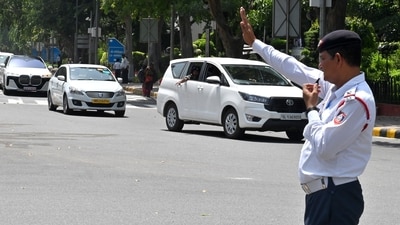 Delhi Traffic Police conducts full carcade rehearsal for the upcoming G20 Summit, at Windsor Place in New Delhi on Sunday. (ANI) Delhi Traffic Police conducts full carcade rehearsal for the upcoming G20 Summit, at Windsor Place in New Delhi on Sunday. (ANI)