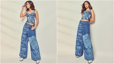 Recently, Ananya Panday promoted her film Dream Girl 2 with Ayushmann Khurrana and served some steal-worthy fashion wins. While she wore several stunning ensembles, her penchant for co-ord outfits stole the show. Here, she chose a printed denim outfit featuring a corset blouse and flared high-waisted pants. (Instagram) Recently, Ananya Panday promoted her film Dream Girl 2 with Ayushmann Khurrana and served some steal-worthy fashion wins. While she wore several stunning ensembles, her penchant for co-ord outfits stole the show. Here, she chose a printed denim outfit featuring a corset blouse and flared high-waisted pants. (Instagram)