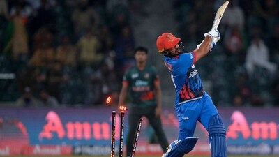 Gulbadin Naib is clean bowled by Shoriful Islam (not pictured) during the Asia Cup 2023 match between Bangladesh and Afghanistan (AFP) Gulbadin Naib is clean bowled by Shoriful Islam (not pictured) during the Asia Cup 2023 match between Bangladesh and Afghanistan (AFP)