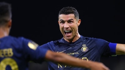 Nassr's Portuguese forward #07 Cristiano Ronaldo (R) celebrates after scoring a goal during the Saudi Pro League football match between Al-Nassr and Al-Hazem (AFP) Nassr's Portuguese forward #07 Cristiano Ronaldo (R) celebrates after scoring a goal during the Saudi Pro League football match between Al-Nassr and Al-Hazem (AFP)