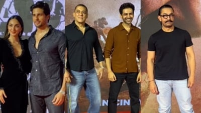 Kiara Advani, Sidharth Malhotra, Salman Khan, Kartik Aaryan, and Aamir Khan at Gadar 2 bash. Kiara Advani, Sidharth Malhotra, Salman Khan, Kartik Aaryan, and Aamir Khan at Gadar 2 bash.
