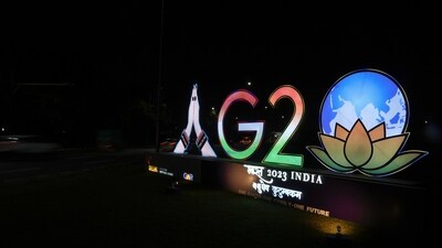 An installation at Terminal 3 of Indira Gandhi Internation Airport ahead of the G20 Summit, in New Delhi, Saturday. (PTI) An installation at Terminal 3 of Indira Gandhi Internation Airport ahead of the G20 Summit, in New Delhi, Saturday. (PTI)