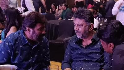 Pictures of deputy CM DK Shivakumar with BJP leaders at a party sparks political buzz. (HT Photo) Pictures of deputy CM DK Shivakumar with BJP leaders at a party sparks political buzz. (HT Photo)