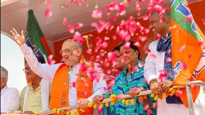 Union home minister Amit Shah in poll-bound Rajasthan on Sunday. (Image posted by Amit Shah on X (formerly Twitter)) Union home minister Amit Shah in poll-bound Rajasthan on Sunday. (Image posted by Amit Shah on X (formerly Twitter))