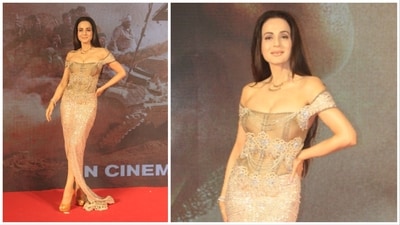 Ameesha Patel stepped out in a shimmery pink and beige gown for the Gadar 2 success party. She plays Sakeena in the film and actively took part in the promotions along with co-star Sunny Deol. Ameesha Patel stepped out in a shimmery pink and beige gown for the Gadar 2 success party. She plays Sakeena in the film and actively took part in the promotions along with co-star Sunny Deol. 