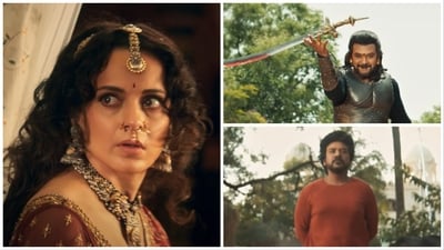 Kangana Ranaut and Raghava Lawrence in stills from Chandramukhi 2 trailer. Kangana Ranaut and Raghava Lawrence in stills from Chandramukhi 2 trailer.