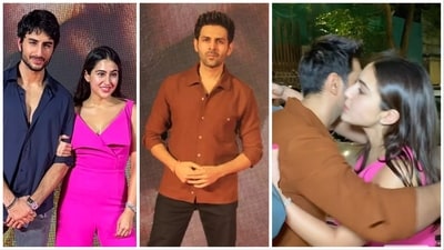 Sara Ali Khan and Kartik Aaryan met each other at Gadar 2 party. Sara Ali Khan and Kartik Aaryan met each other at Gadar 2 party.