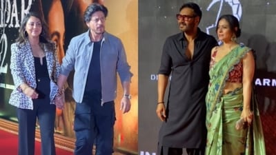Shah Rukh Khan, Gauri Khan, Ajay Devgn and Kajol at Gadar 2 success party. Shah Rukh Khan, Gauri Khan, Ajay Devgn and Kajol at Gadar 2 success party.
