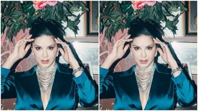 Sunny further accessorised her look for the day in multiple silver neck chains, silver ear styds, a silver bracelet and rings. (Instagram/@sunnyleone) Sunny further accessorised her look for the day in multiple silver neck chains, silver ear styds, a silver bracelet and rings. (Instagram/@sunnyleone)