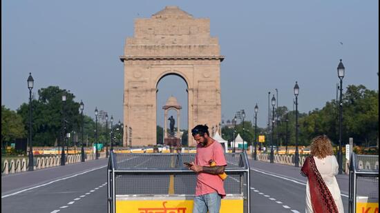 A view of Kartavya Path near India Gate in New Delhi on Sunday. (Sanjeev Verma/HT)