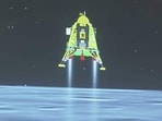 A view of Chandrayaan-3's Vikram Lander during its soft landing from the live telecast of the lander on the Moon's surface at Indian Space Research Organisation(ISRO)'s headquarters, in Bengaluru, India on August 23. (Isro) A view of Chandrayaan-3's Vikram Lander during its soft landing from the live telecast of the lander on the Moon's surface at Indian Space Research Organisation(ISRO)'s headquarters, in Bengaluru, India on August 23. (Isro)