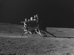 Vikram lander on Earth's moon as clicked by the navigation camera onboard the Pragyan rover.