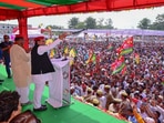 SP President Akhilesh Yadav addresses an election campaign rally in support of party candidate Sudhakar Singh ahead of Ghosi by-election,