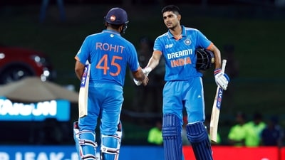 India's skipper Rohit Sharma and Shubman Gill greet each other after their match against Nepal in the Asia Cup 2023 (BCCI Twitter)