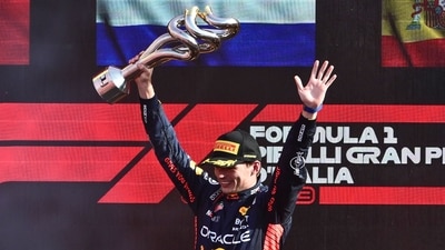 First placed Red Bull Racing's Dutch driver Max Verstappen celebrates with his trophy on the podium after the Italian Formula One Grand Prix race at Autodromo Nazionale Monza circuit. (AFP) First placed Red Bull Racing's Dutch driver Max Verstappen celebrates with his trophy on the podium after the Italian Formula One Grand Prix race at Autodromo Nazionale Monza circuit. (AFP)