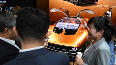 A Mercedes-Benz Vision One-Eleven is displayed during an event a day ahead of the official opening of the 2023 Munich Auto Show IAA Mobility, in Munich, Germany, September 4. (REUTERS)