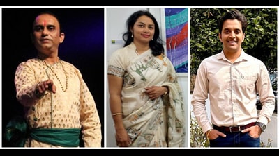 L-R: Kathak guru Yogesh Sharma; art trainer Gayatri Singh; and dialect coach Vivek Saini (HT Photos) L-R: Kathak guru Yogesh Sharma; art trainer Gayatri Singh; and dialect coach Vivek Saini (HT Photos)