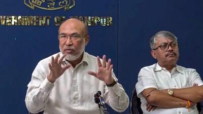Manipur chief minister N Biren Singh addressed a press conference on Monday. (PTI Photo) Manipur chief minister N Biren Singh addressed a press conference on Monday. (PTI Photo)