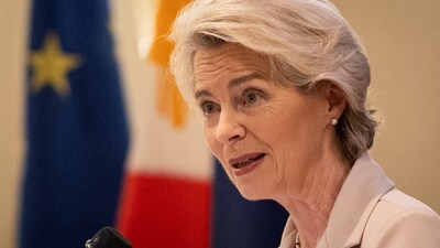 President of the European Commission Ursula von der Leyen speaks. (Reuters)