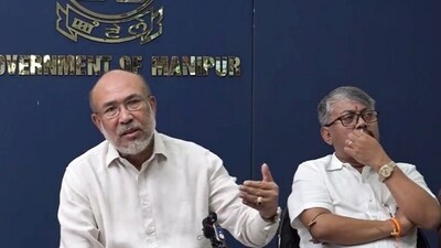 Manipur Chief Minister N. Biren Singh addresses a press conference on Monday. (PTI) Manipur Chief Minister N. Biren Singh addresses a press conference on Monday. (PTI)